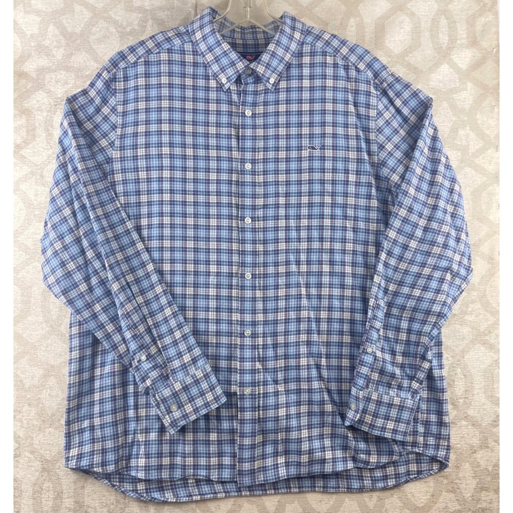 Vineyard Vines Mens XL Classic Fit Shirt Blue Plaid Long Sleeve Button Down